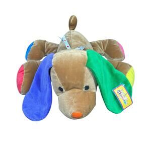 Menagerie Floppy Joe Puppy Dog Large Rattle Brown Colorful Plush Stuffed 18" Vtg
